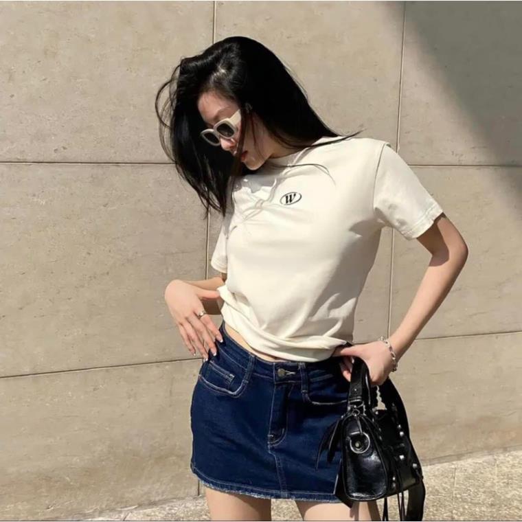 [Hàng Hot] Áo Thun Baby Tee Thêu Logo W Chất Thun Tăm Form Đẹp  Áo Phông Tay Lỡ Dáng Vừa Hot Trend 2023 - Đen