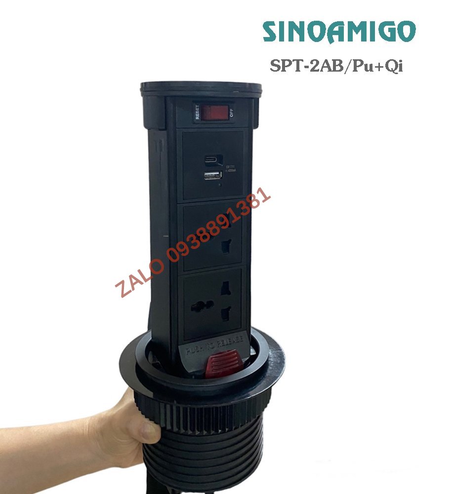 Ổ điện âm bàn đảo bếp Sinoamigo STP-2AB/2Pu+Qi, tích hợp sạc không dây