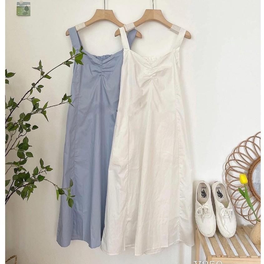 Váy 2 dây trơn 2 màu trắng xanh hothit