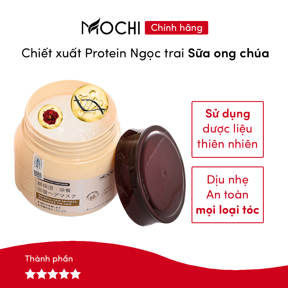 Mặt nạ ủ tóc Mochi Nhật Bản 500ml. Kem ủ tóc, phục hồi tóc hư tổn gãy rụng, bóng mượt tóc sau 3 phút