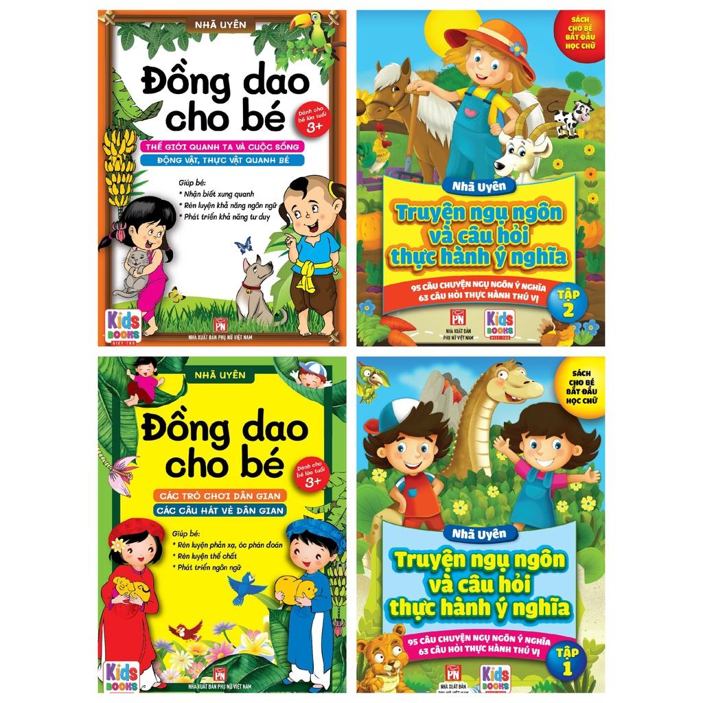 Sách - Combo 4 Quyển Đồng Dao Cho Bé + Truyện Ngụ Ngôn Và Câu Hỏi Thực Hành Ý Nghĩa - Nhã Uyên (4 Quyển)