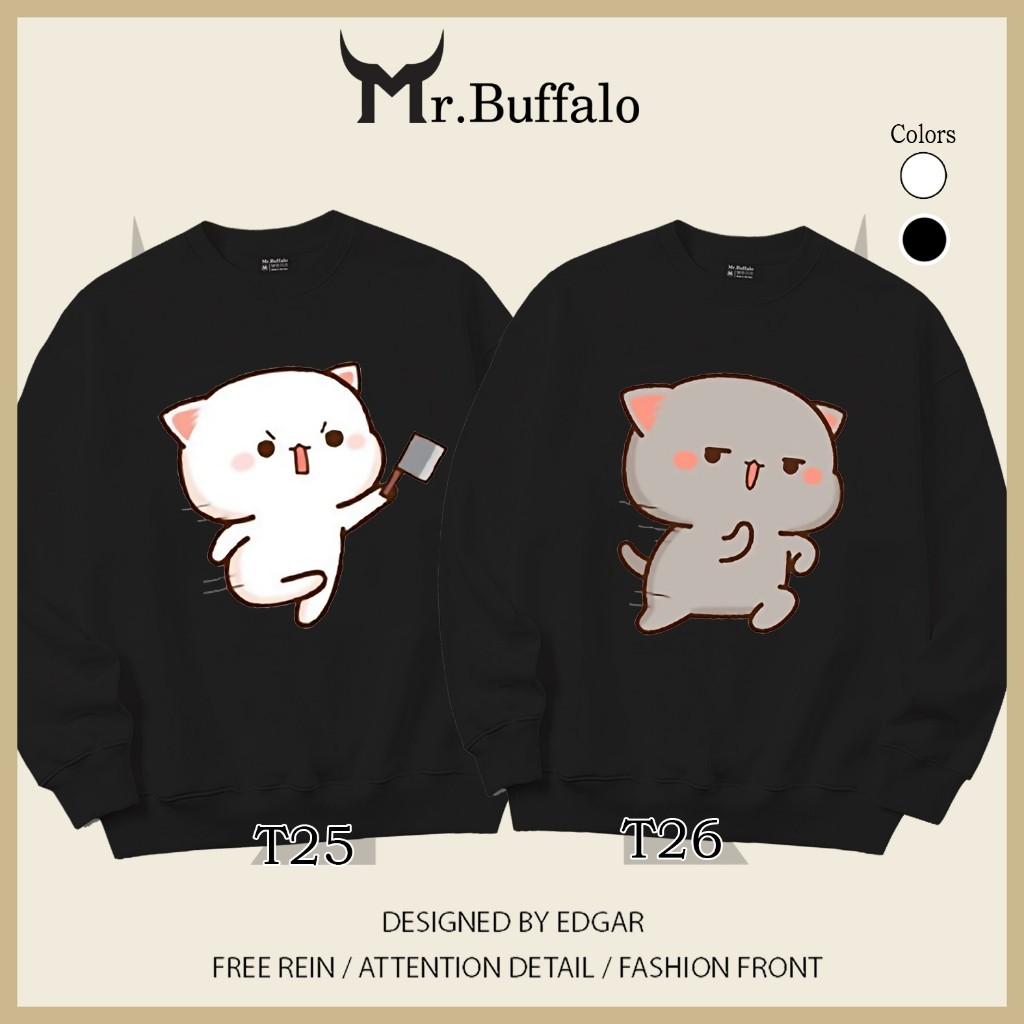 Áo Sweater cặp đôi Mèo mochii đuổi nhau dễ thương Mr.Buffalo - T26 - Đen, T26 - Đen