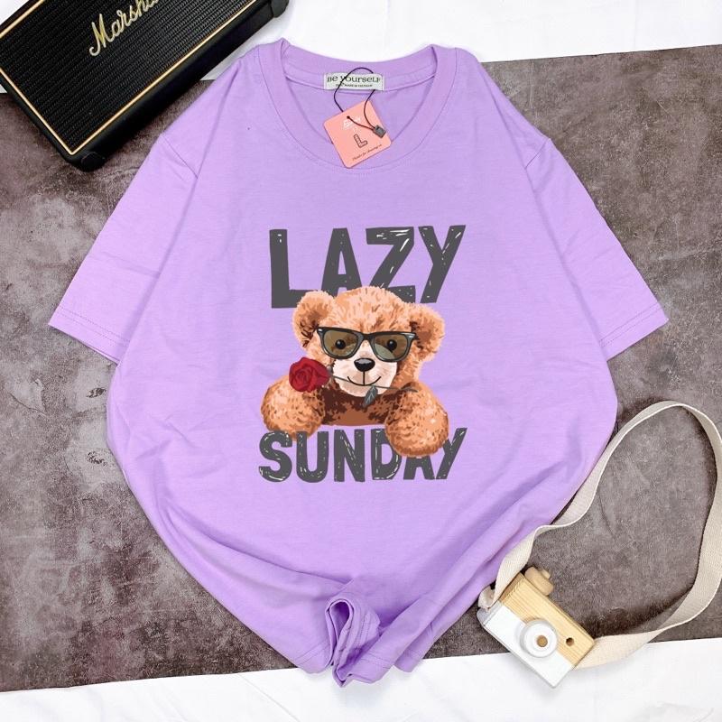 Áo Thun Tay Ngắn UNISEX in decal Gấu Lazy - Hình chụp thật