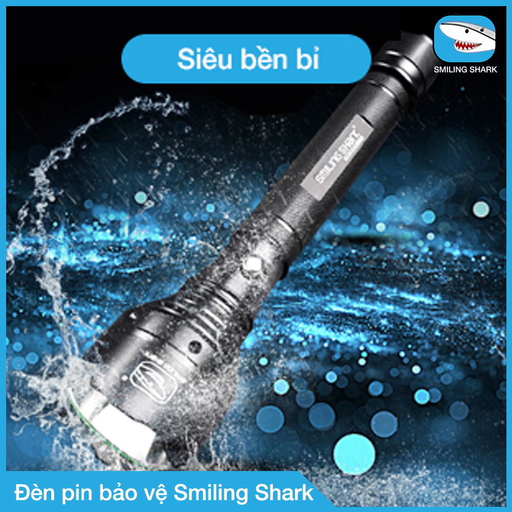 Đèn pin tự vệ siêu sáng Smiling Shark, công nghệ chiếu sáng tối tân, chất liệu hợp kim siêu cứng, chuyên dụng cho bảo vệ canh phòng, tuần tra ban đêm, chống trộm, dã ngoại, tìm kiếm cứu nạn đa dụng - Hàng chính hãng