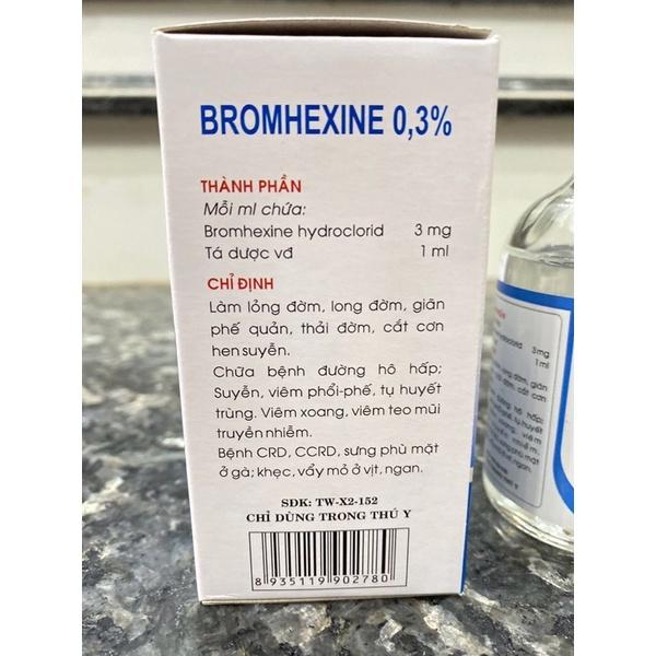 [ THÚ Y ] 1 lọ BROMHEXIN HANVET 0,3% giảm ho long đờm giãn phế quản trên trâu bò lợn gà chó mèo