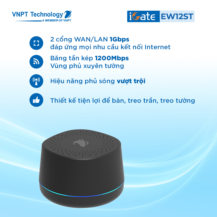 Hệ thống WiFi Mesh VNPT Technology iGate EW12ST chuẩn AC tốc độ cao hàng chính hãng