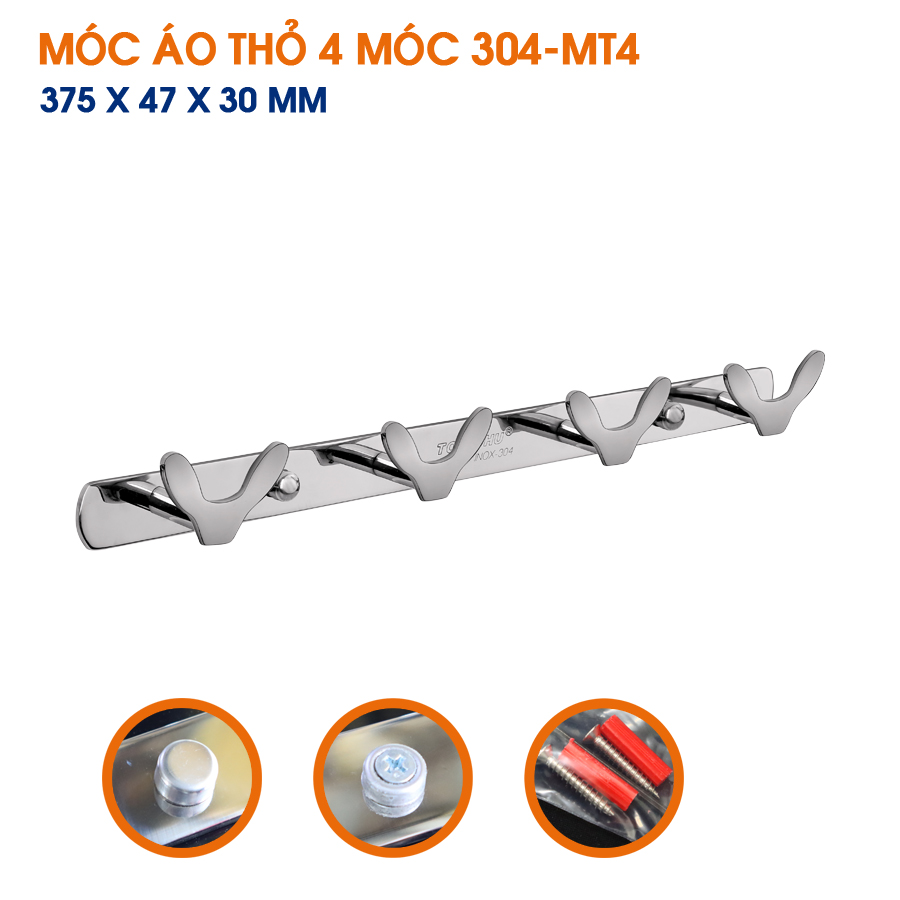 Móc áo dạng tai thỏ inox 304 TOVASHU nhiều loại