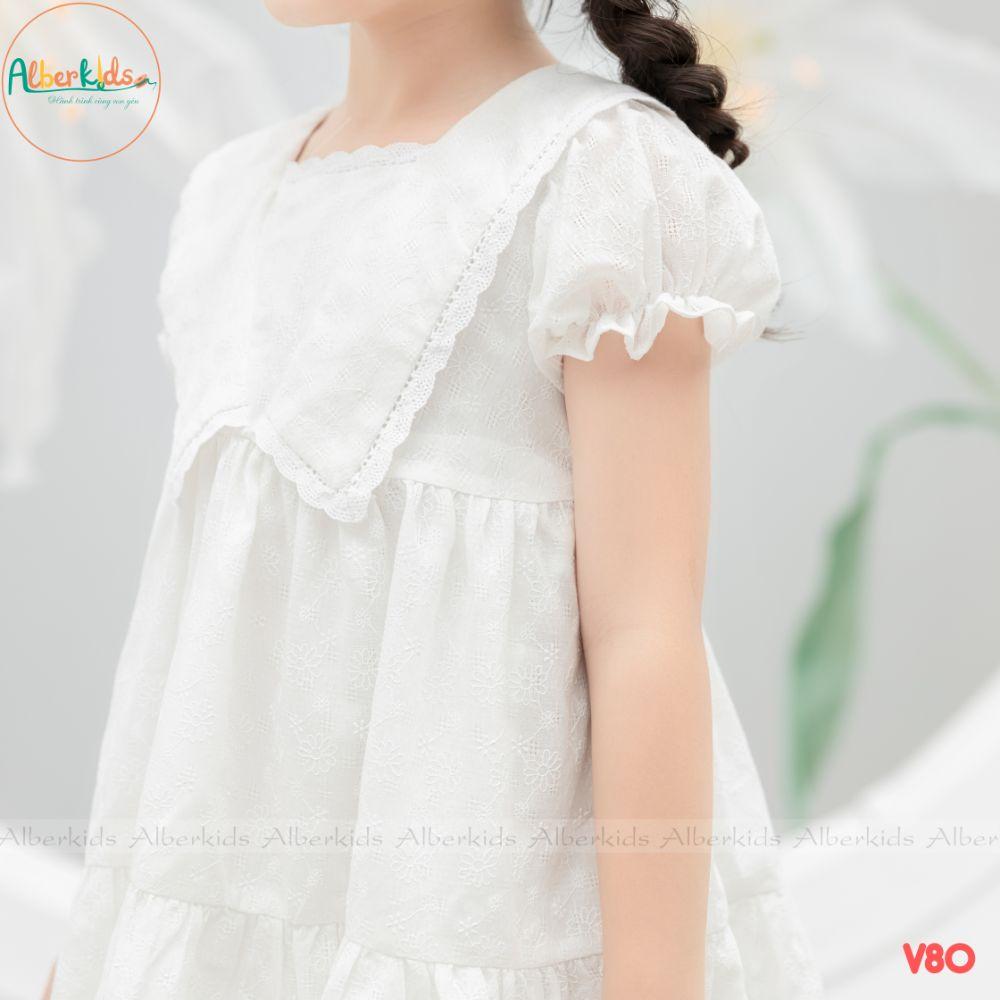 Váy bé gái ALBERKIDS trắng hoa 2 lớp công chúa xinh đẹp cho trẻ em 2,3,4,5,6,7,8,9,10,11,12 tuổi [V80