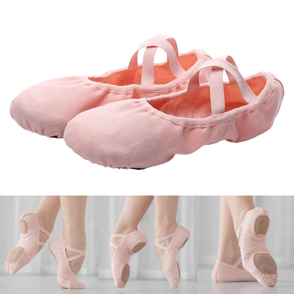 Canvas Ballet Slipper Split-Sole Shoes Fitness Gymnastics Flats Pink_34