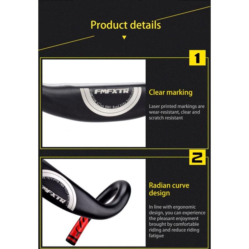 FMFXTR Bike Bent Handlebar Racing Windbreaker MTB Road Bicycle Aluminium Handlebar Folding Deadbike Bent Handlebar Bicycle Parts