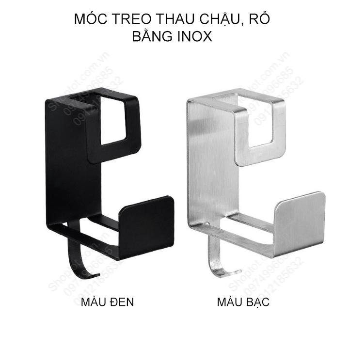 Móc treo thau chậu, rổ giá đa năng bằng inox không gỉ, gắn tường bằng keo