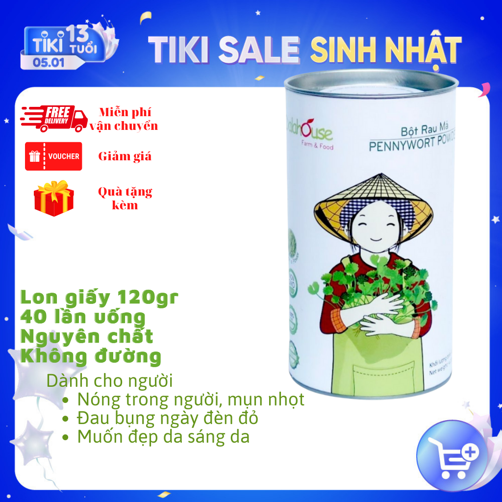 Bột rau má hữu cơ nguyên chất sấy lạnh Dalahouse - Giải độc, mát gan, thanh nhiệt cơ thể, giảm mụn, đẹp da