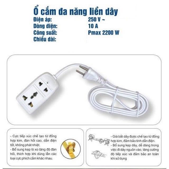 Ổ Cắm 2 Lỗ 2 Chạc Và 3 Chạc, Ổ Cắm Điện Thông Minh Dây Nối Dài 2m, An Toàn,Tiện Dụng Trong Gia Đình. TakyHome 8608