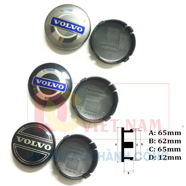Logo chụp mâm, ốp lazang bánh xe ô tô Volvo, đường kính 64mm