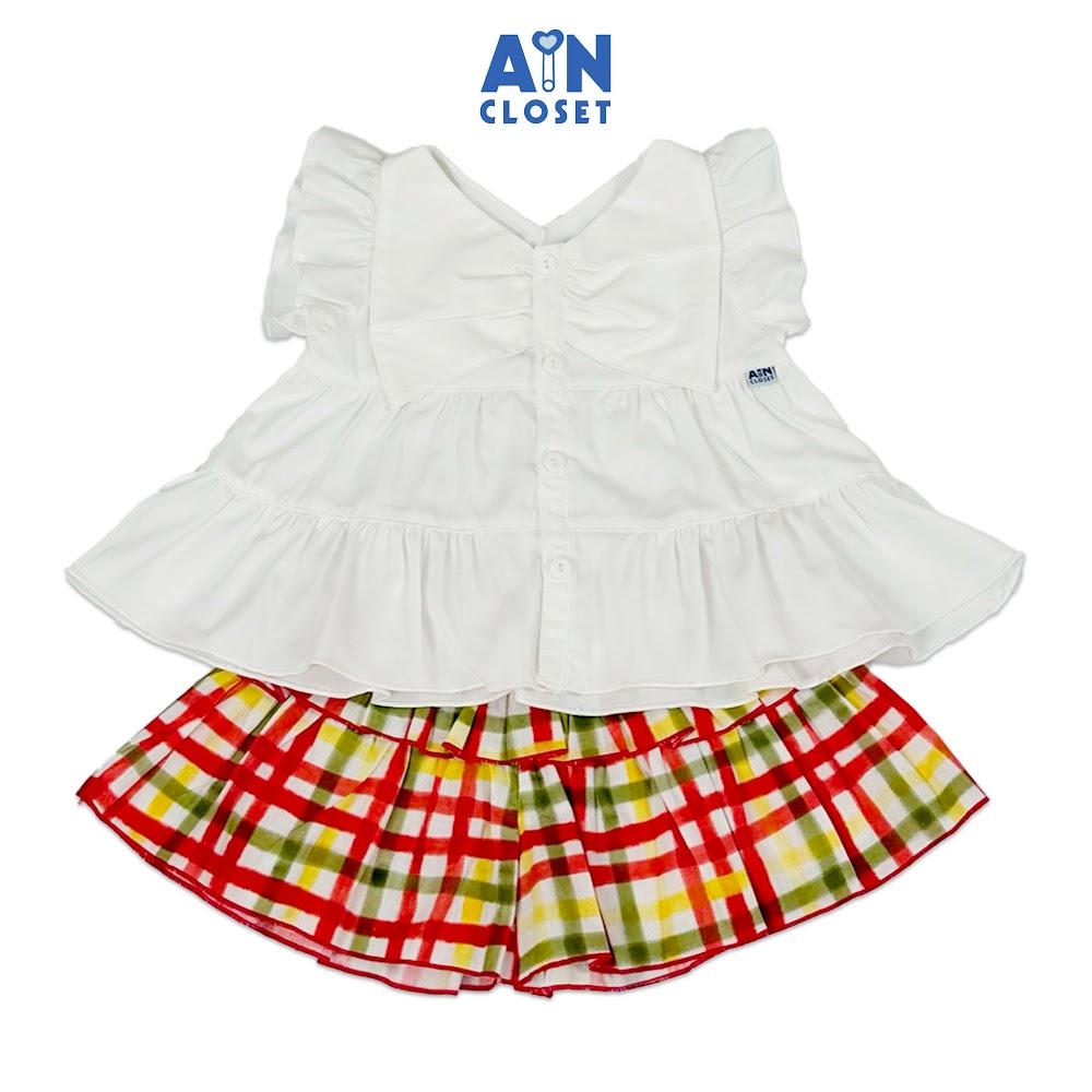 Bộ quần áo Ngắn bé gái họa tiết Caro Xanh Đỏ Cotton - AICDBGGVAGKA - AIN Closet