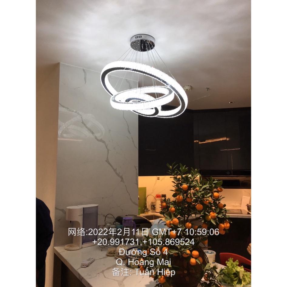Đèn Thả Trần Pha Lê 3 Vòng Cao Cấp Bản 5cm To Sang Trọng Có Điều Khiển Từ Xa,Ba Chế Độ Đèn Led Decor Phòng Khách,Ngủ,Bếp