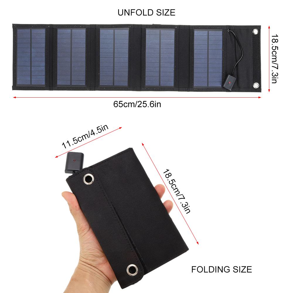 Bộ sạc năng lượng mặt trời 5V 15W nhỏ gọn với 5 tấm pin mặt trời gấp lại để di chuyển không thấm nước
