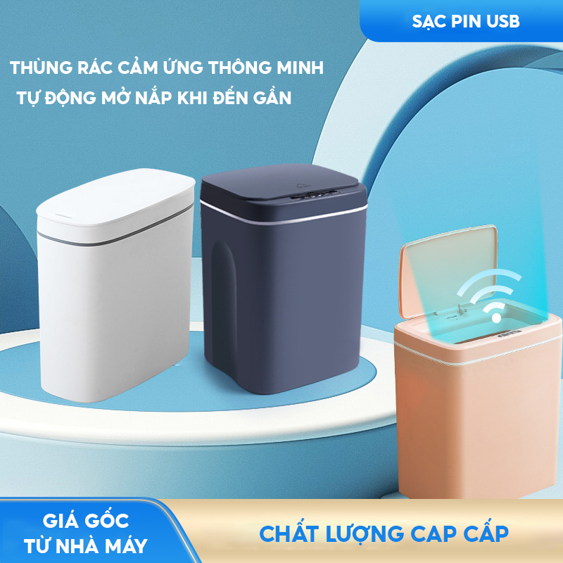 Thùng Rác Thông Minh 3 Chế Độ Cảm Ứng Tự Động Sạc Pin Tiện Lợi Dung Tích 16 Lít