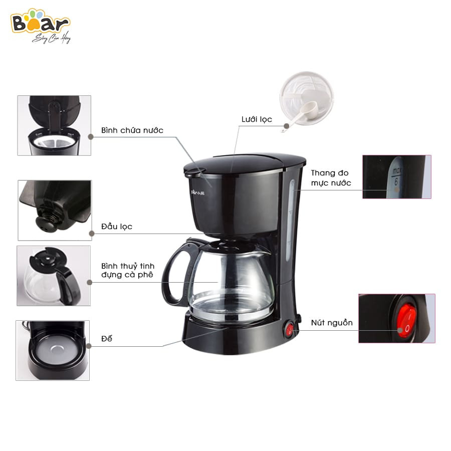 Máy pha cà phê mini Bear, máy pha cafe mini tự động dung tích 600ml, Anh Lam Store - Hàng chính hãng