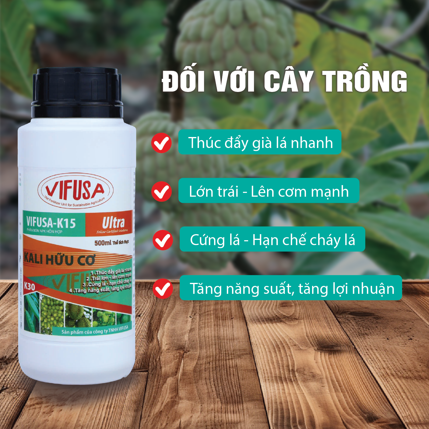VIFUSA-K15 Ultra - Phân bón kali hữu cơ chai 500ml