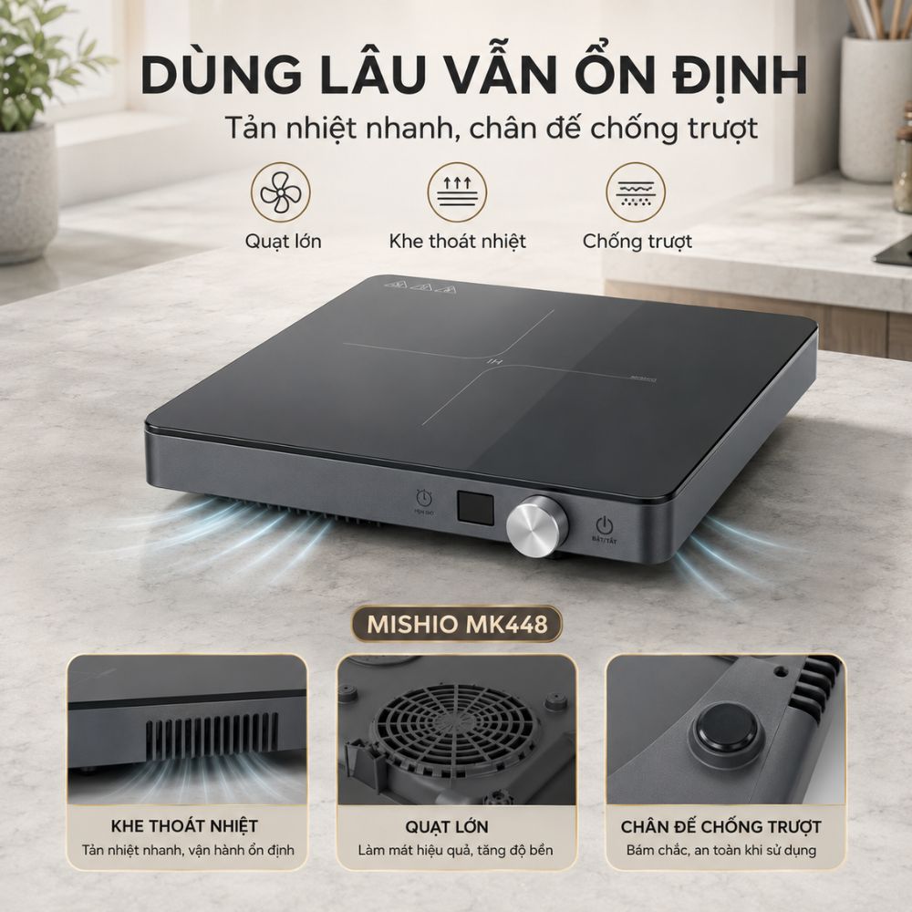 Bếp Từ Đơn Mishio MK448 Công Suất 2000W - Mặt Kính Kanger Hạng A - hàng chính hãng