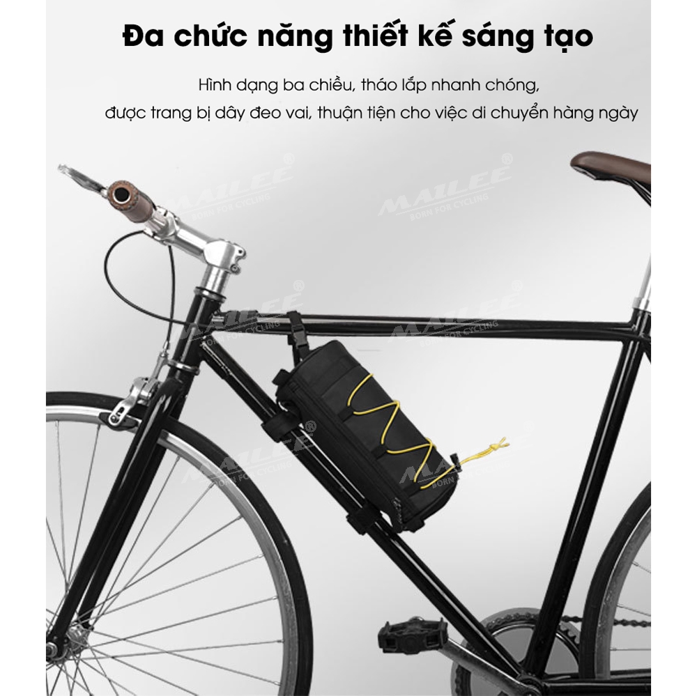 Túi đầu xe đạp tròn đa năng RZ-25 2.5 Lít cho xe đạp núi và đường phố, chống nước, vải POLYESTER, có quai đeo chéo - Mai Lee