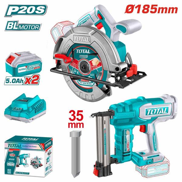 BỘ COMBO MÁY BẮN ĐINH TCBNLI2005 &amp; MÁY CƯA ĐĨA TRÒN KHÔNG CHỔI THAN TSLI1851 DÙNG PIN 20V TOTAL TOSLI240866 - HÀNG CHÍNH HÃNG