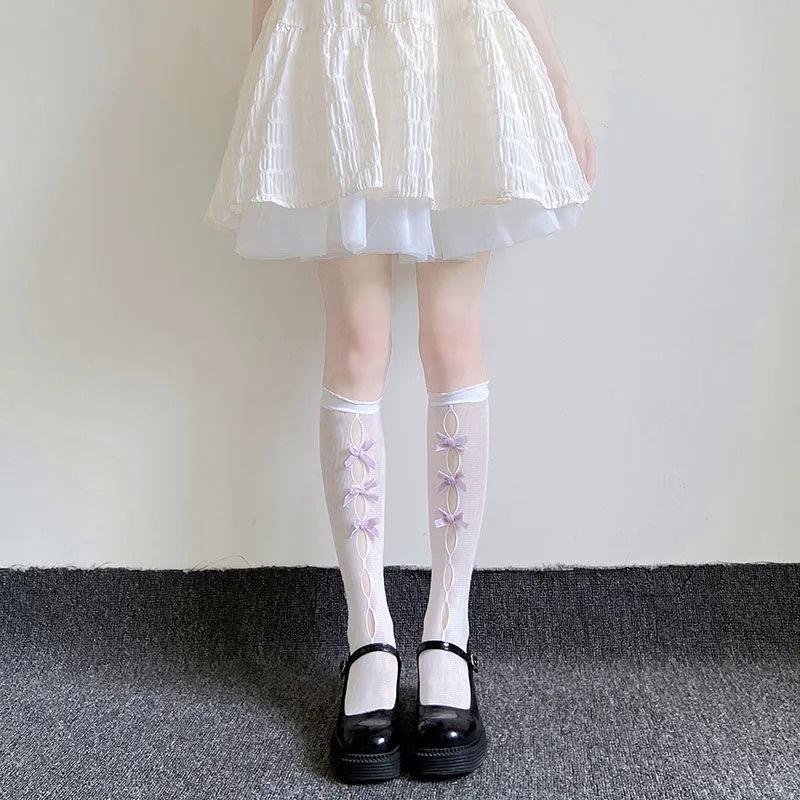 Tất/vớ bắp chân ren lưới,đính nơ dọc phong cách lolita, thoáng mát, cá tính, cosplay Nữ Women