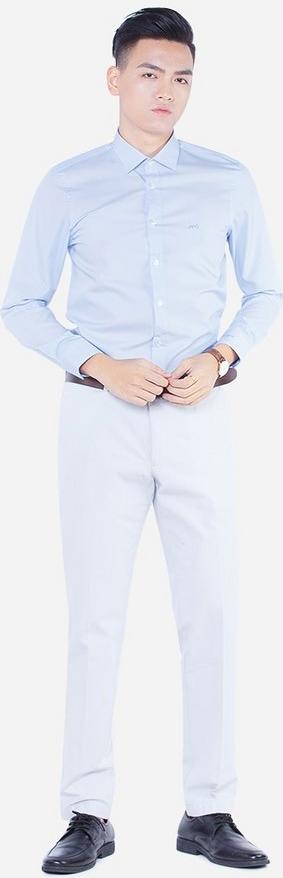 Áo sơ mi nam dài tay ALIGRO cổ bẻ dáng ôm body, 100% chất cotton xanh da trời ALGS143