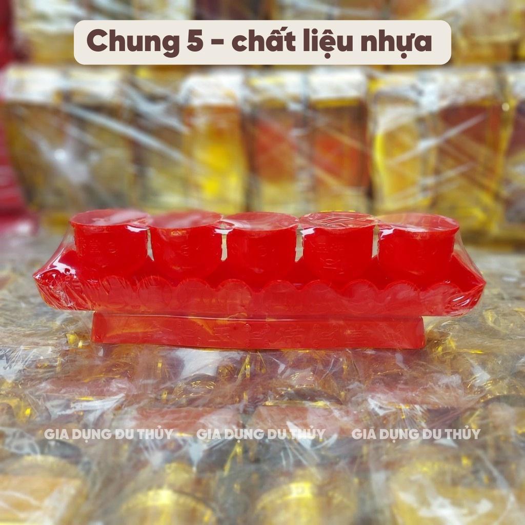 Chung nước cúng bàn thờ màu đỏ, màu vàng, loại 3 ly và 5 ly của gia dụng Du Thủy
