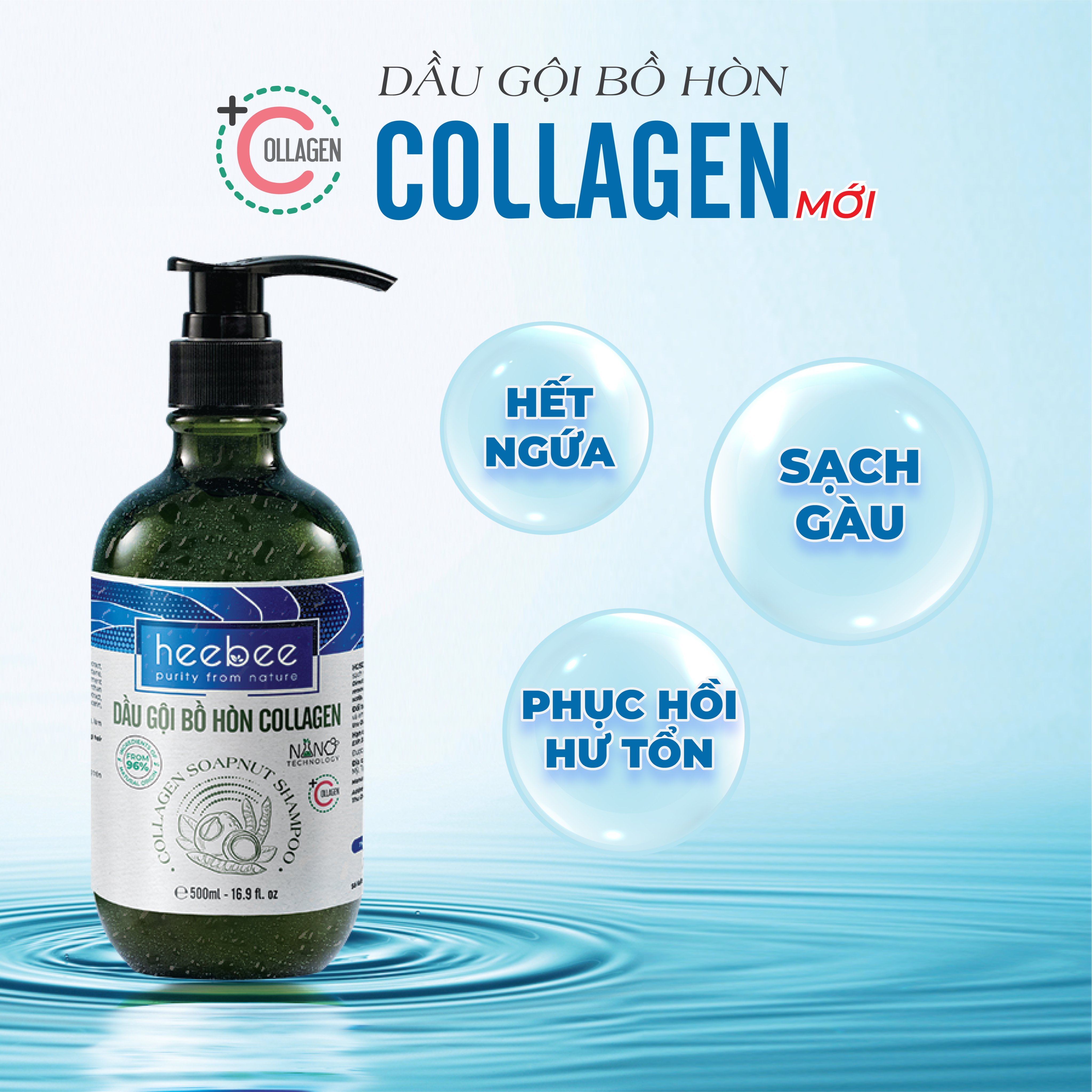 Dầu gội Bồ Hòn Collagen phục hồi tóc hư tổn, ngăn gàu, giảm ngứa - Soapnut Shampoo - Hương Thảo Nguyên 500ml