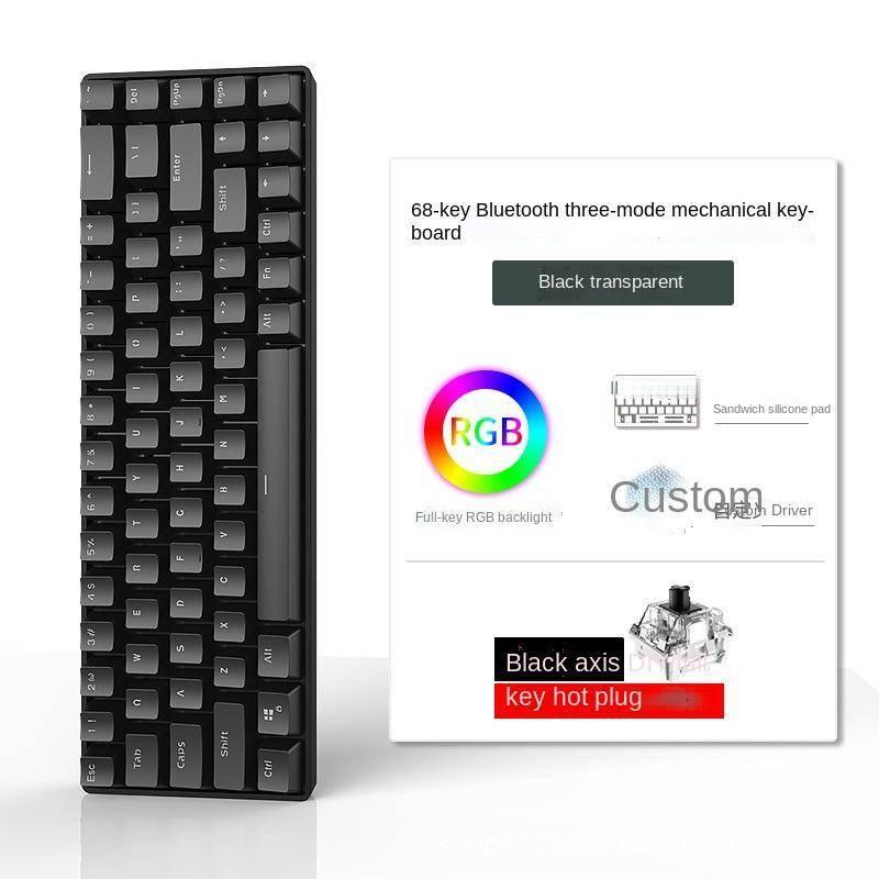 Bàn phím cơ MK68 phím RGB bluetooth 2.4g 3 mode keyboard hotswappable có dây ba chế độ màu xanh lá cây / đỏ / nâu / đen
