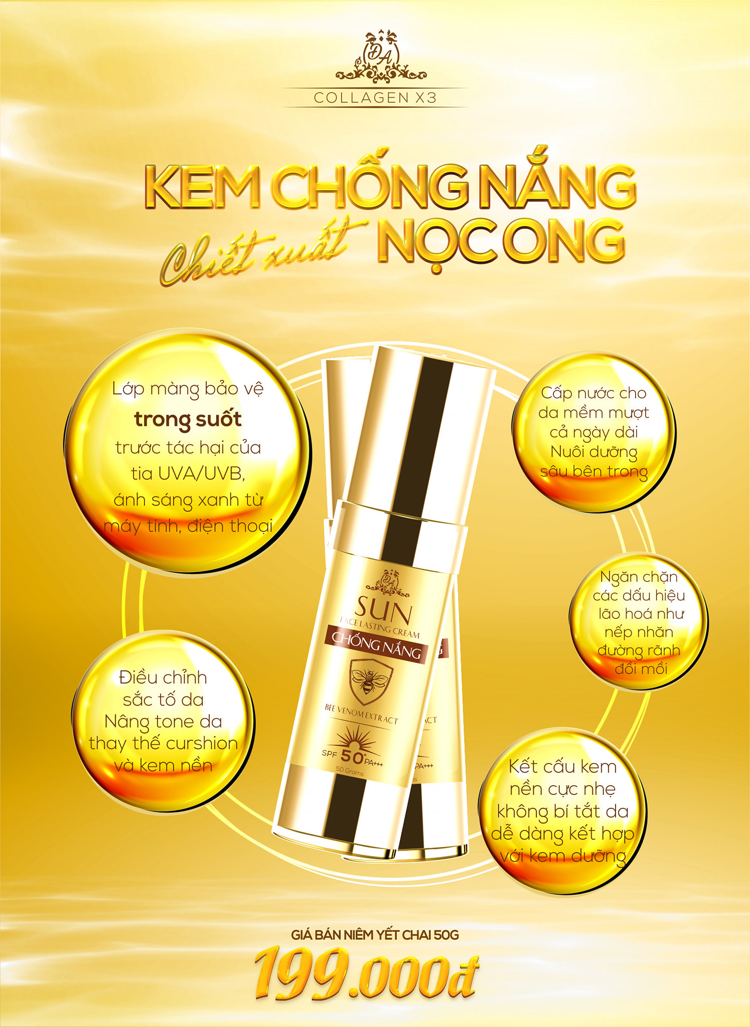 Combo Kem Face - Serum - Chống Nắng Collagen X3 Dưỡng Trắng Dưỡng Ẩm Da Mỹ Phẩm Đông Anh Chính Hãng CB01