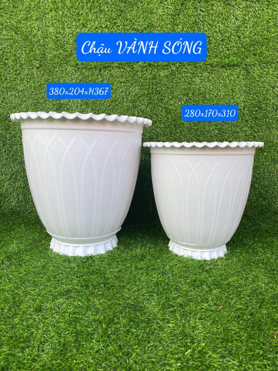 CHẬU NHỰA VÀNH SÓNG TRỒNG HOA- CÂY - CẢNH KT 28X 31X17 Cm