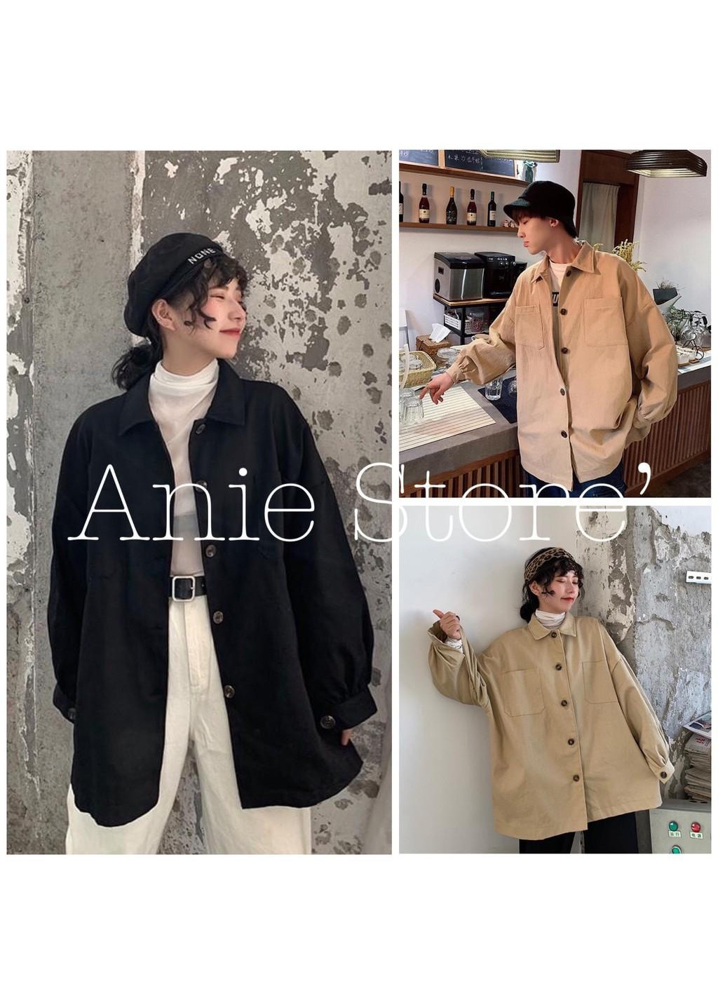 Áo Khoác Unisex KaKi Dáng Dài, Cúc Cài, Tay Trơn Phồng