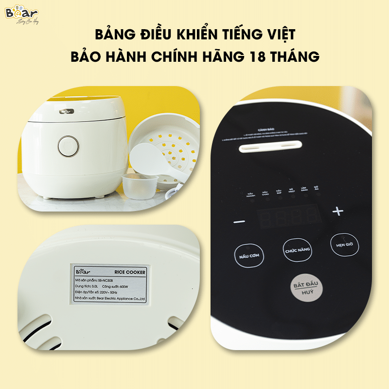 Nồi cơm điện 3L Bear SB-NC30B - Hàng Chính Hãng