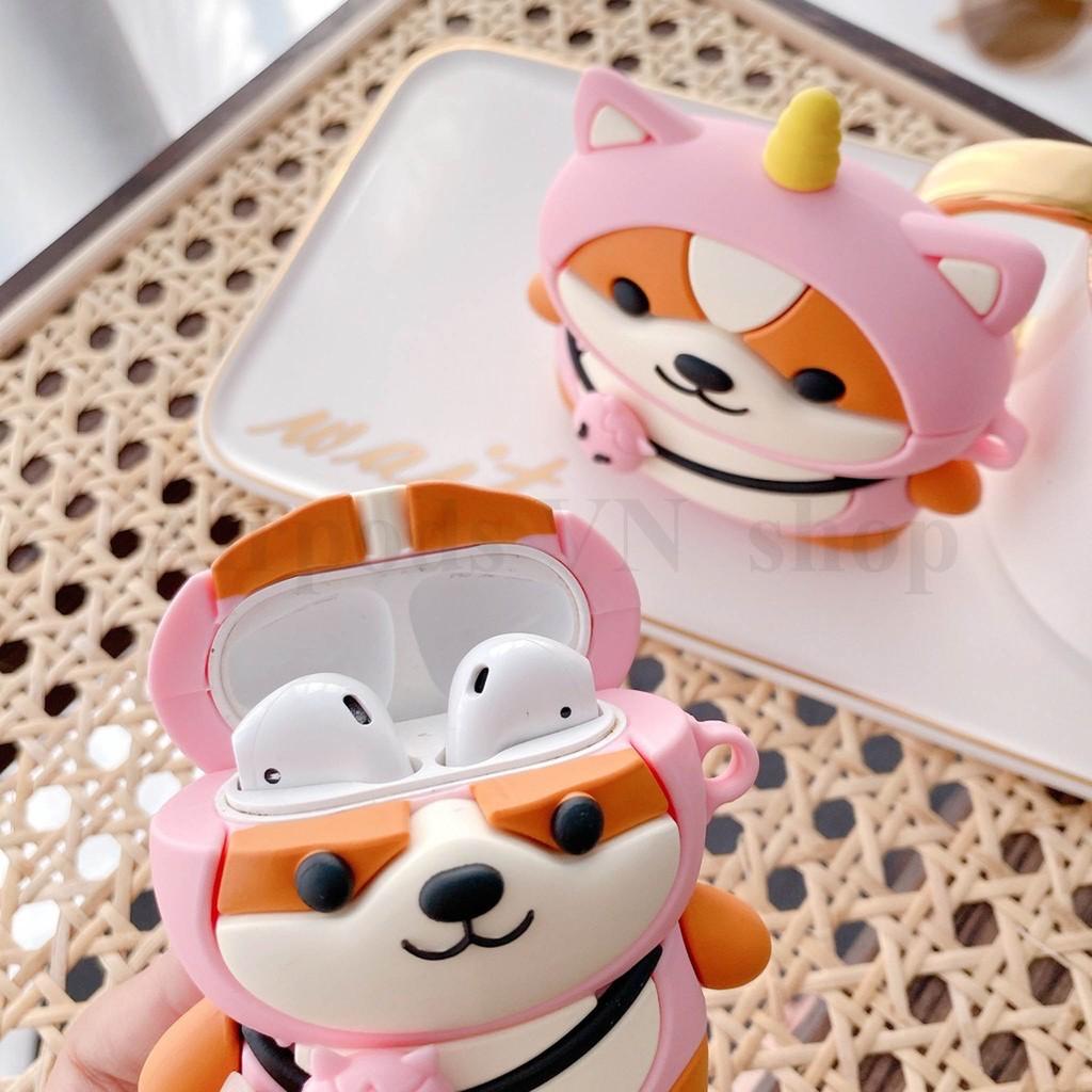 Bao Case Ốp dành cho Airpods 1/2, Airpods Pro shiba mang áo khủng long siêu xinh silicon cao cấp