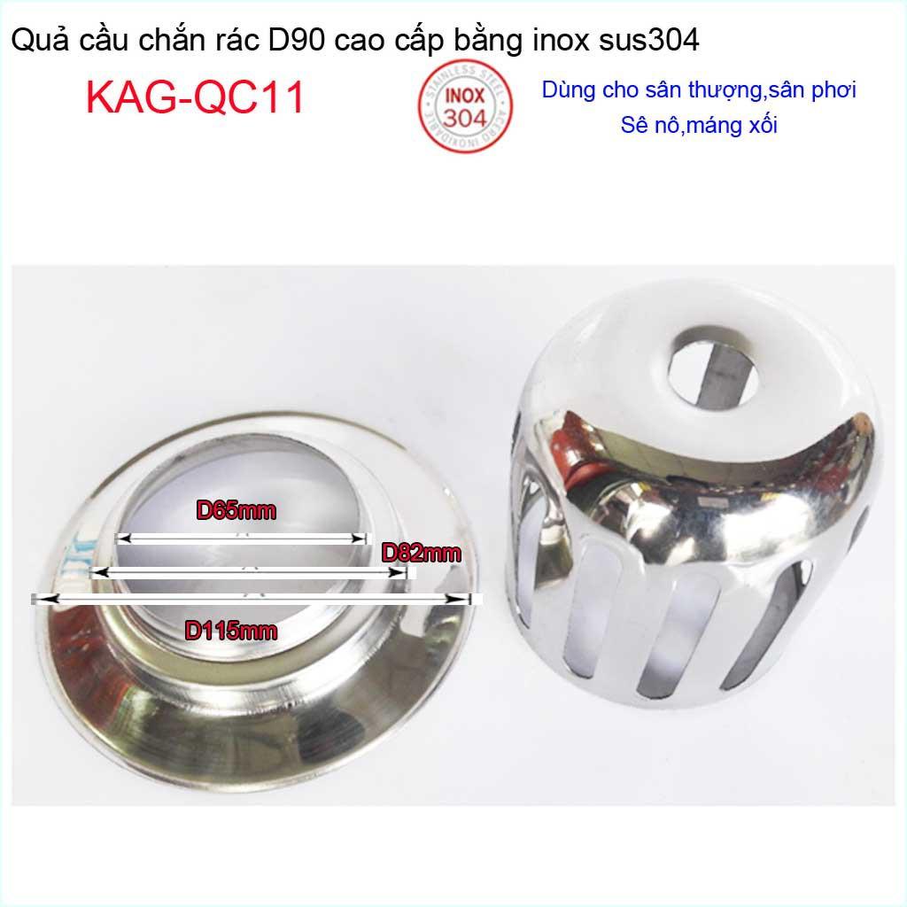 Cầu chắn rác sân thượng KAG-QC11 D90 inox SUS304, cầu chặn rác phễu thoát nước mưa thoát nước nhanh inox bóng sử dụng tố