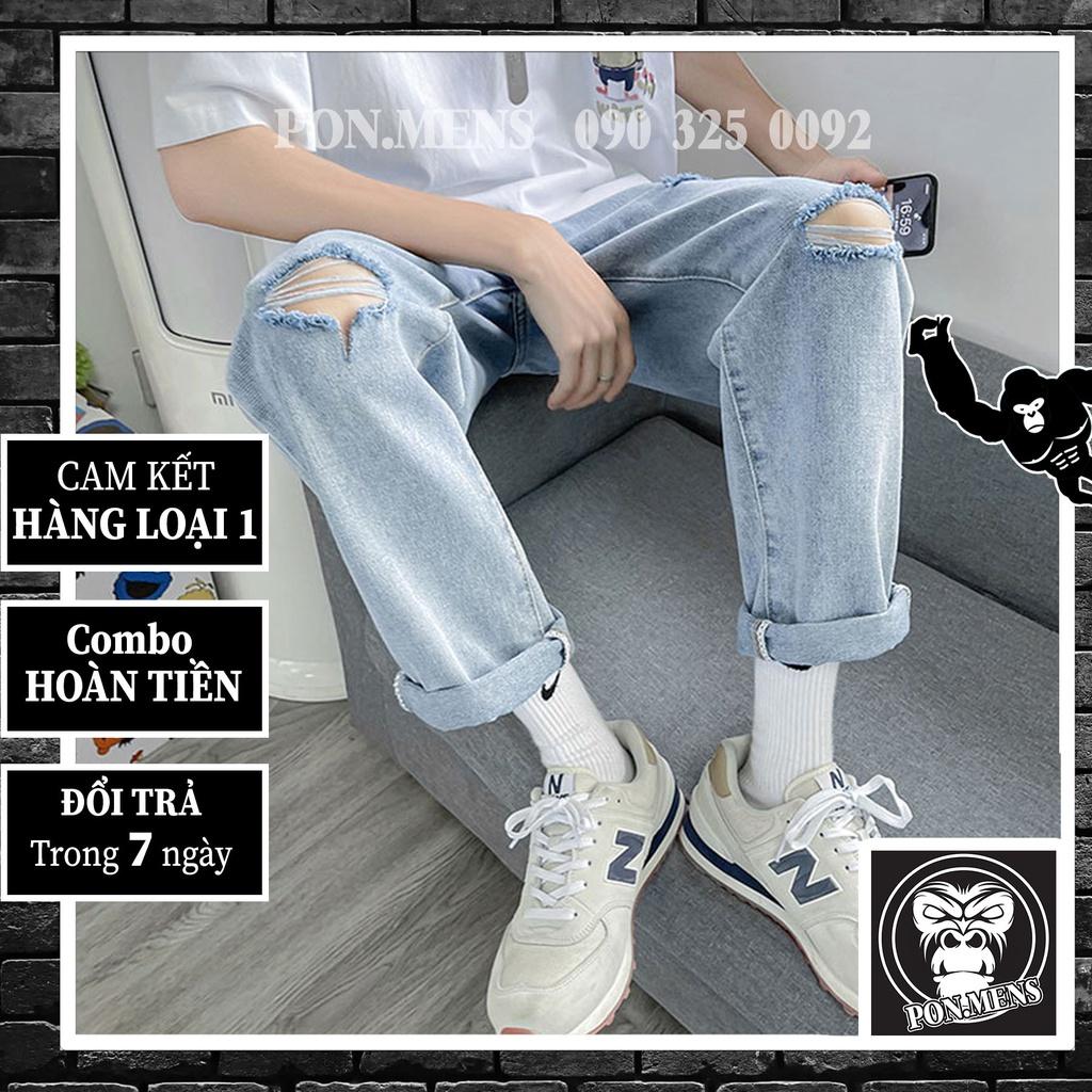 Quần baggy jean rách gối nam nữ mới 3785 2021 Pon.mens