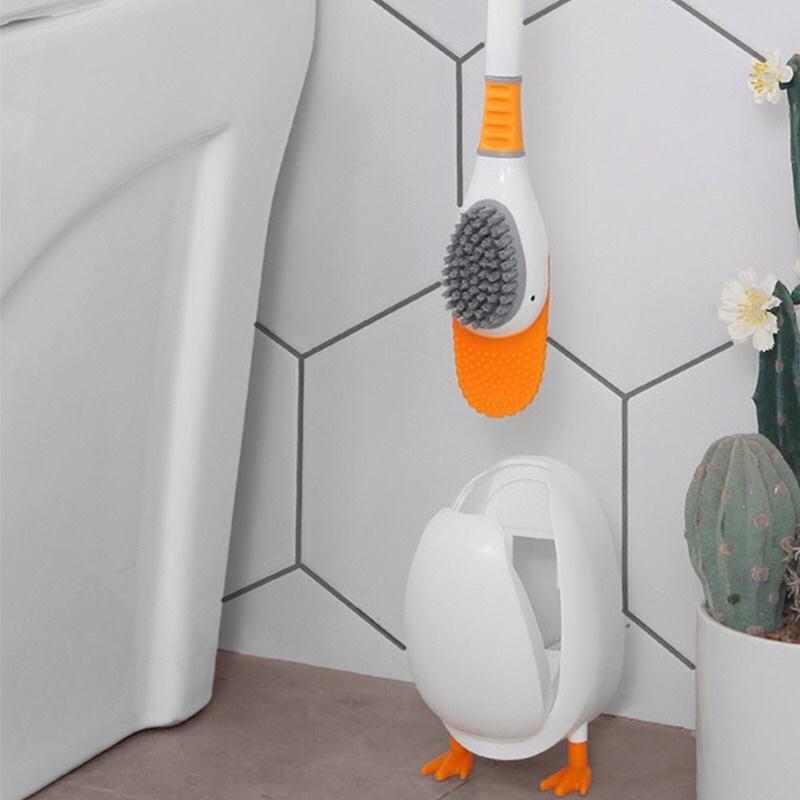 Cọ rửa bồn cầu toilet AMOS gắn tường tạo hình chú vịt ngộ nghĩnh chất liệu silicone siêu mềm mại