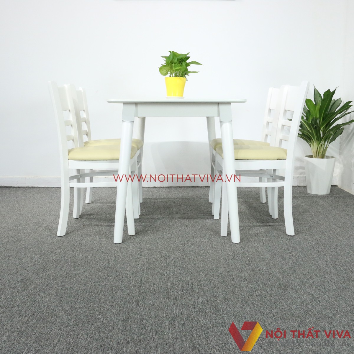 Bộ Bàn Ăn 4 Ghế Vân Đá Trắng Hiện Đại