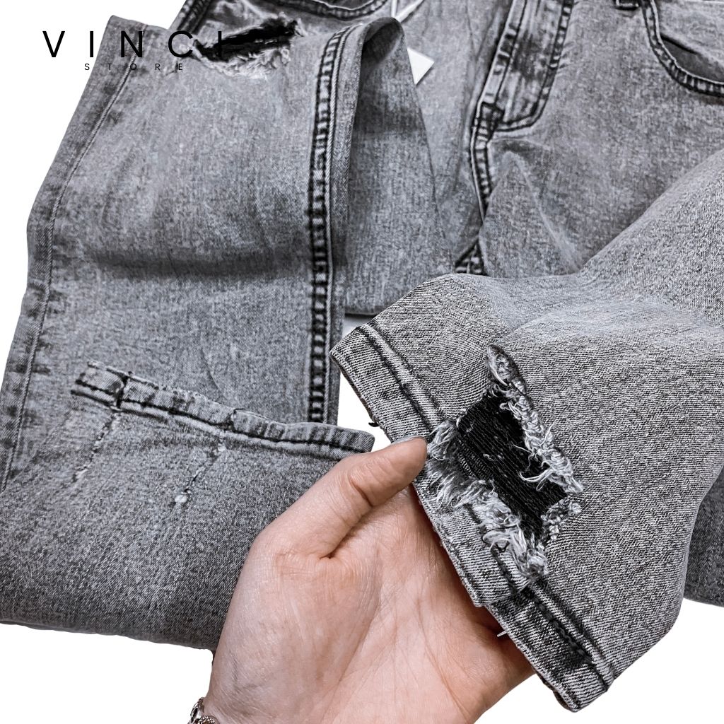 Quần Jean Nam ZR Xám Rách Skinny Ống Ôm Vnxk Co Dãn