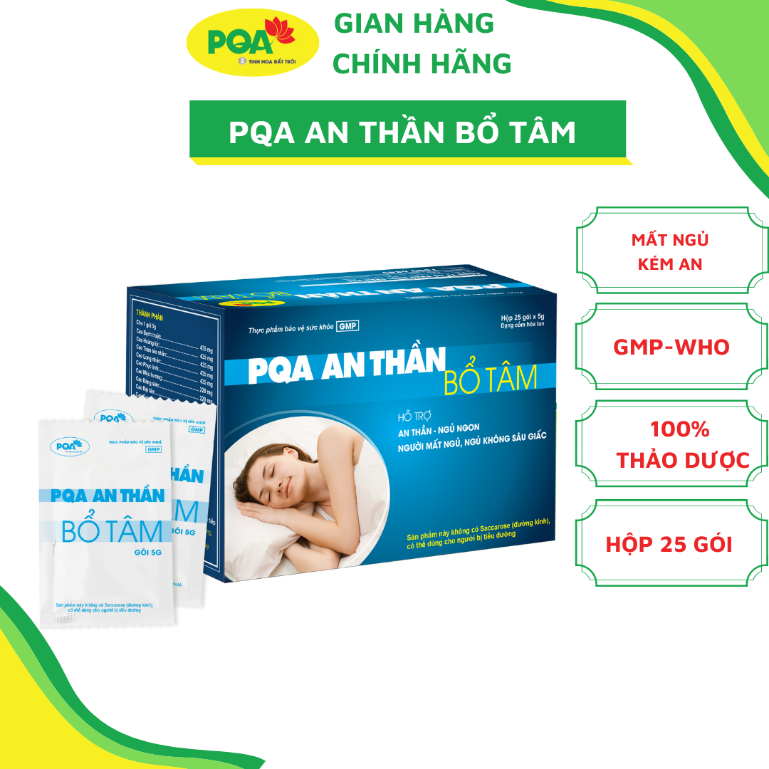 An Thần Bổ Tâm PQA Thành Phần Từ Thiên Nhiên Hỗ Trợ Người Mất Ngủ, Ngủ Không Sâu Giấc Hộp 25 Gói
