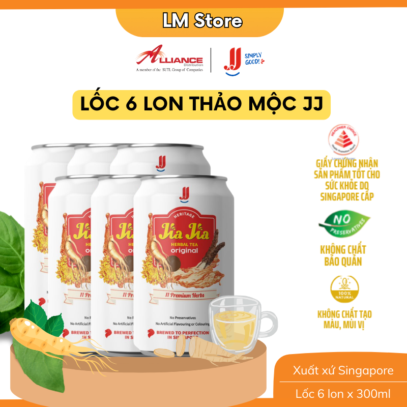 Lốc 6 Lon Trà Thảo Mộc Nguyên Vị Jia Jia JJ - Thương hiệu Singapore