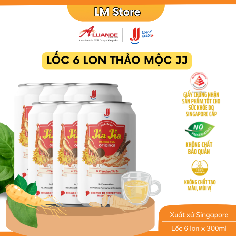 Lốc 6 Lon Trà Thảo Mộc Nguyên Vị Jia Jia JJ (6 Lon x 300ml) - Thương hiệu Singapore