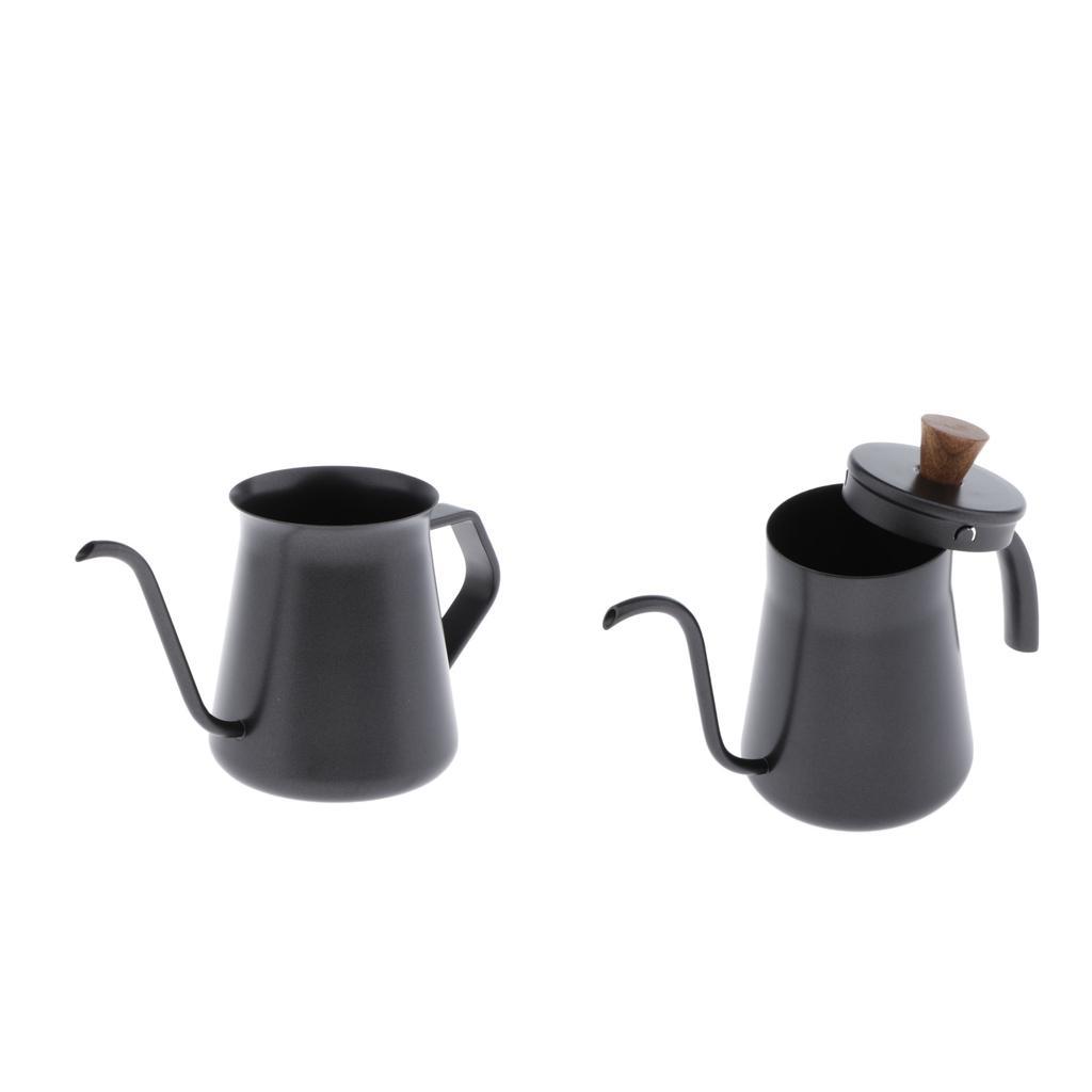 Hand Pour Over Coffee Kettle Tea Pot Japanese Style 400ml Black - with Lid