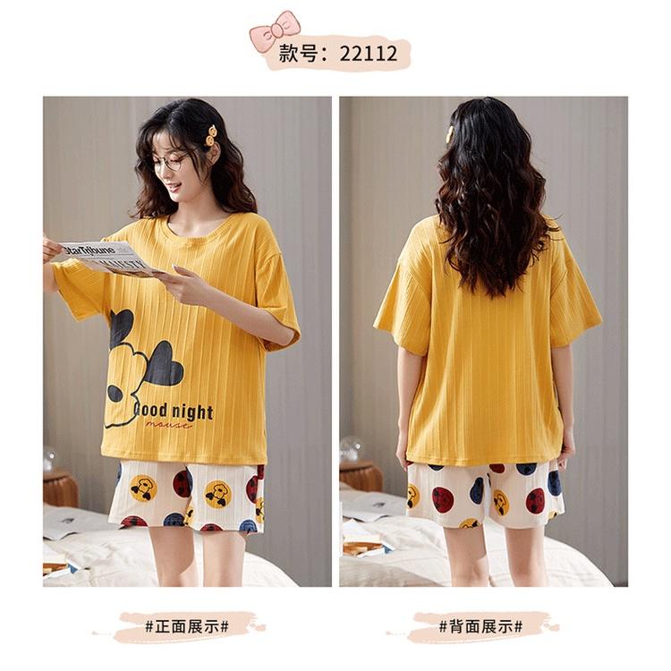 Bộ đồ cotton mùa hè 2022 quần short ngắn tay mới chất lượng cao mùa xuân và mùa hè ngắn tay bộ đồ mặc nhà đi chơi