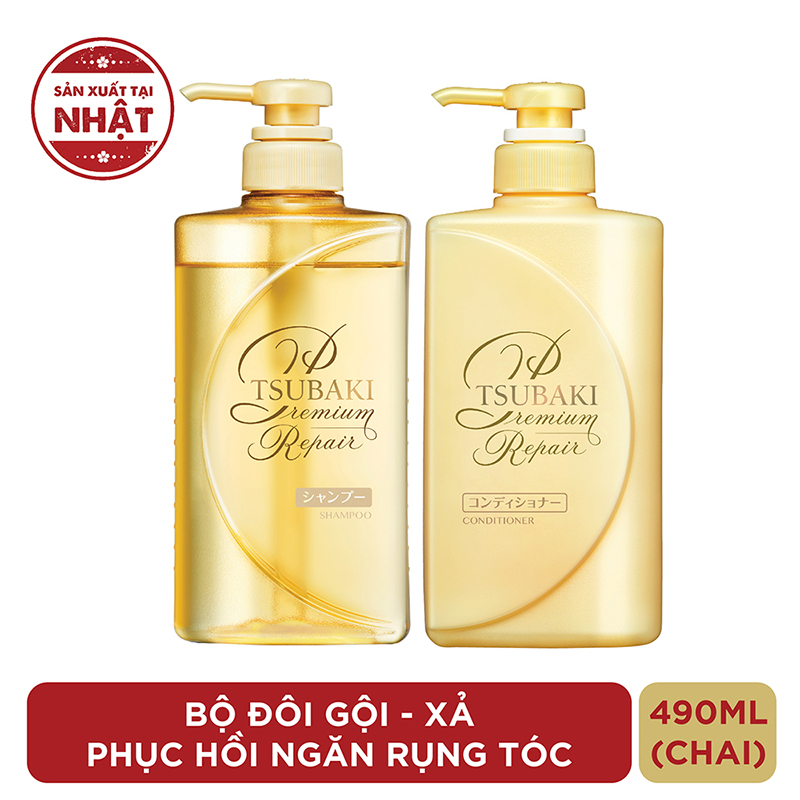 Bộ Đôi Tsubaki Phục Hồi Ngăn Rụng Tóc (490ml/chai) Tặng Sữa rửa mặt Senka Perfect Whip phiên bản Hoa Anh Đào 120g