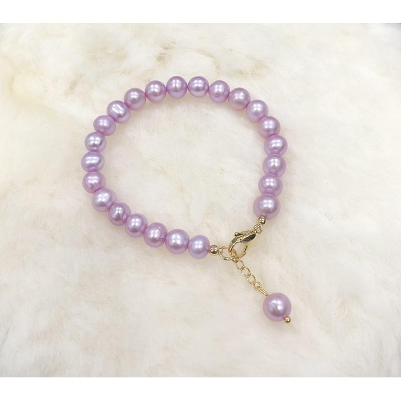 Vòng Tay Mix Bi Titan Hạt Ngọc Trai Nước Ngọt 7 Ly Dễ Thương - Trường Thịnh Ngọc Trai