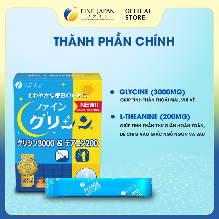 Bột hỗ trợ ngủ ngon và sâu giấc Glycine & Theanine Fine Japan 30 gói